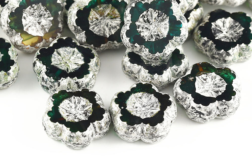 Bombax Flowers 17mm Blue Topaz Silver Finish 1-Hole Czech Beads
