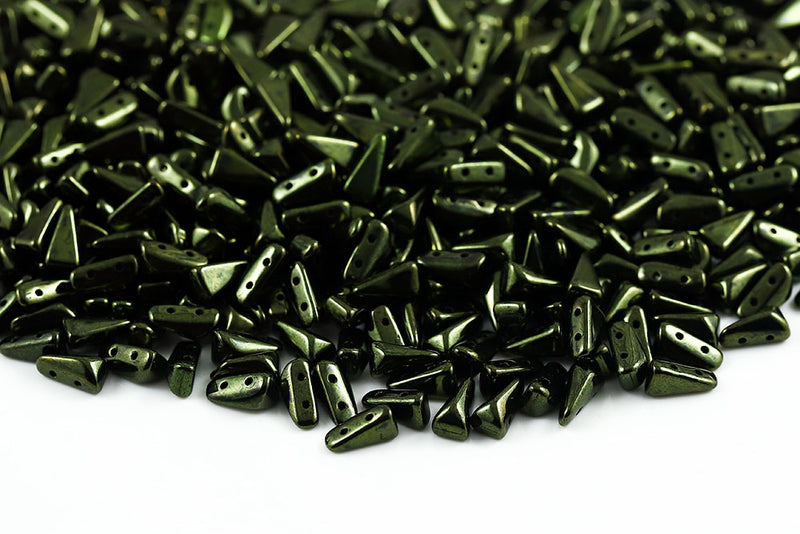 Vexolo 8×5mm Jet Green Luster 2-Hole Czech Beads