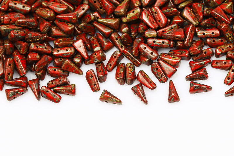 Vexolo 8×5mm Opaque Coral Red Travertin 2-Hole Czech Beads