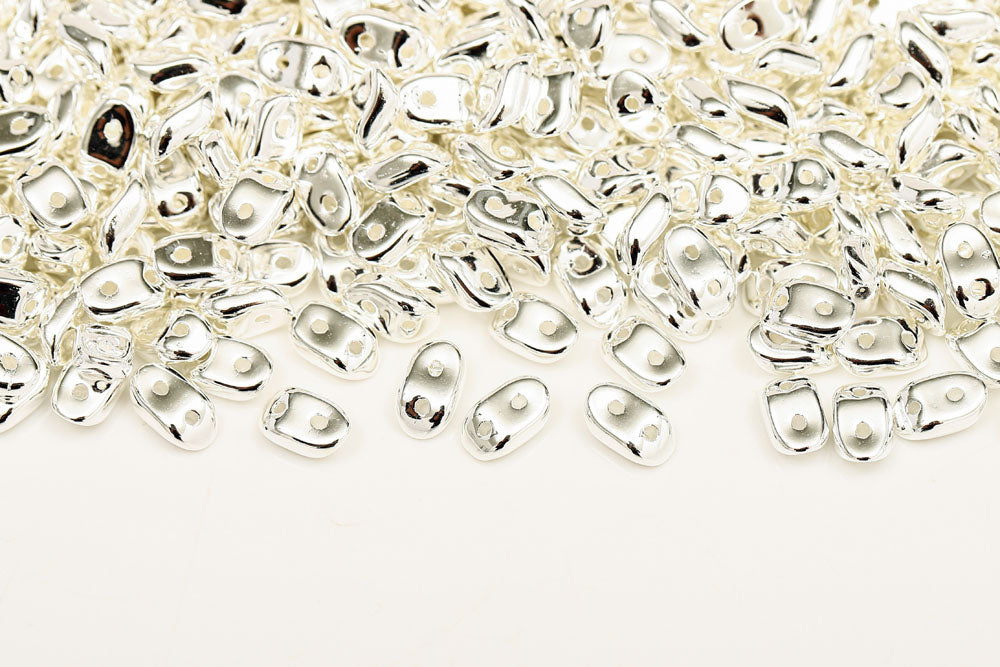 Wave 3×7mm Silver Plated 2-Hole Czech Beads