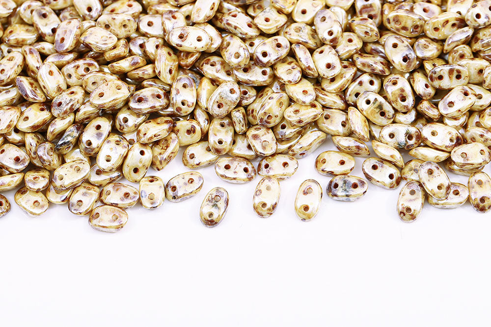 Wave 3×7mm Chalk White Glaze 2-Hole Czech Beads