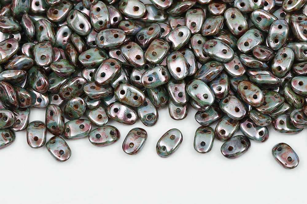 Wave 3×7mm Chalk Blue Glaze 2-Hole Czech Beads
