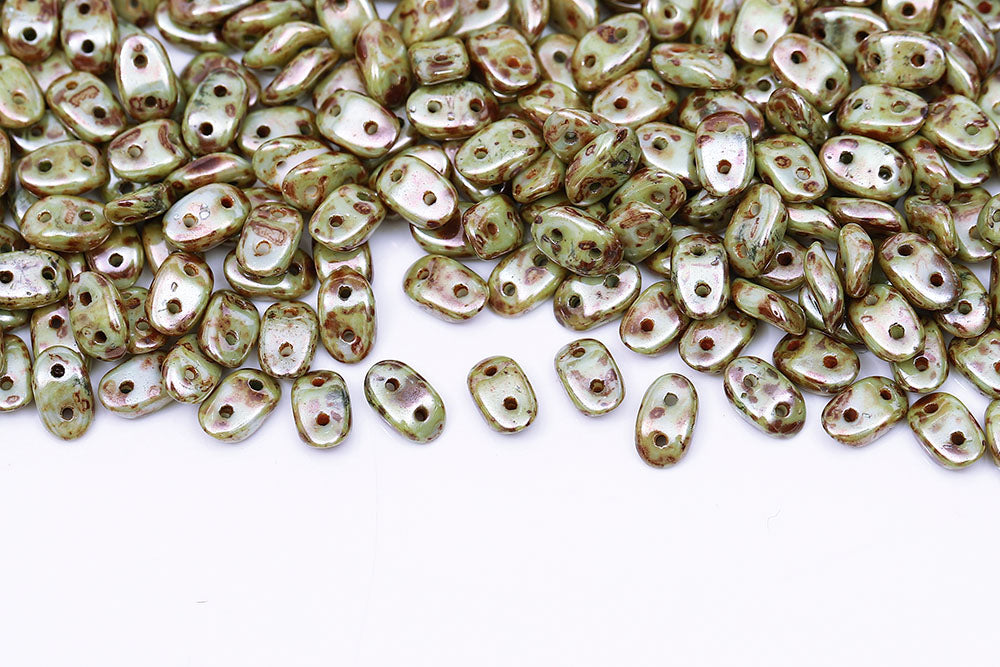Wave 3×7mm Chalk Green Glaze 2-Hole Czech Beads