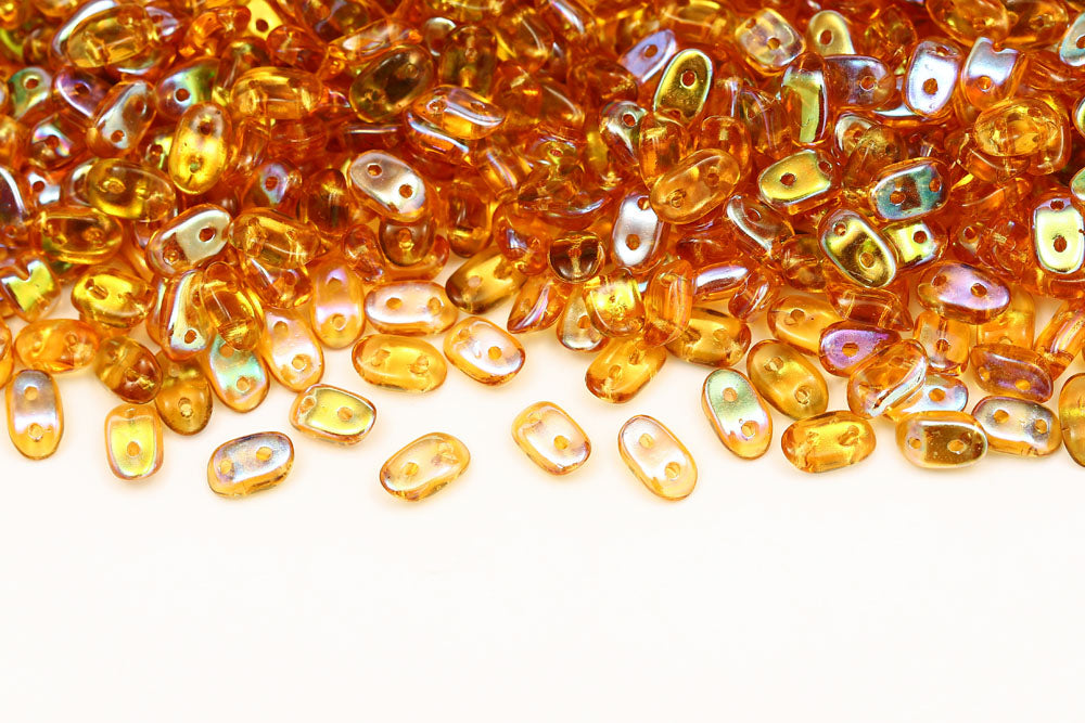Wave 3×7mm Topaz AB 2-Hole Czech Beads
