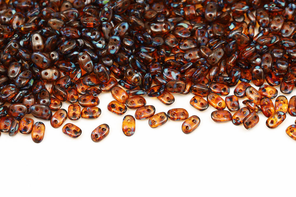 Wave 3×7mm Topaz Travertin 2-Hole Czech Beads