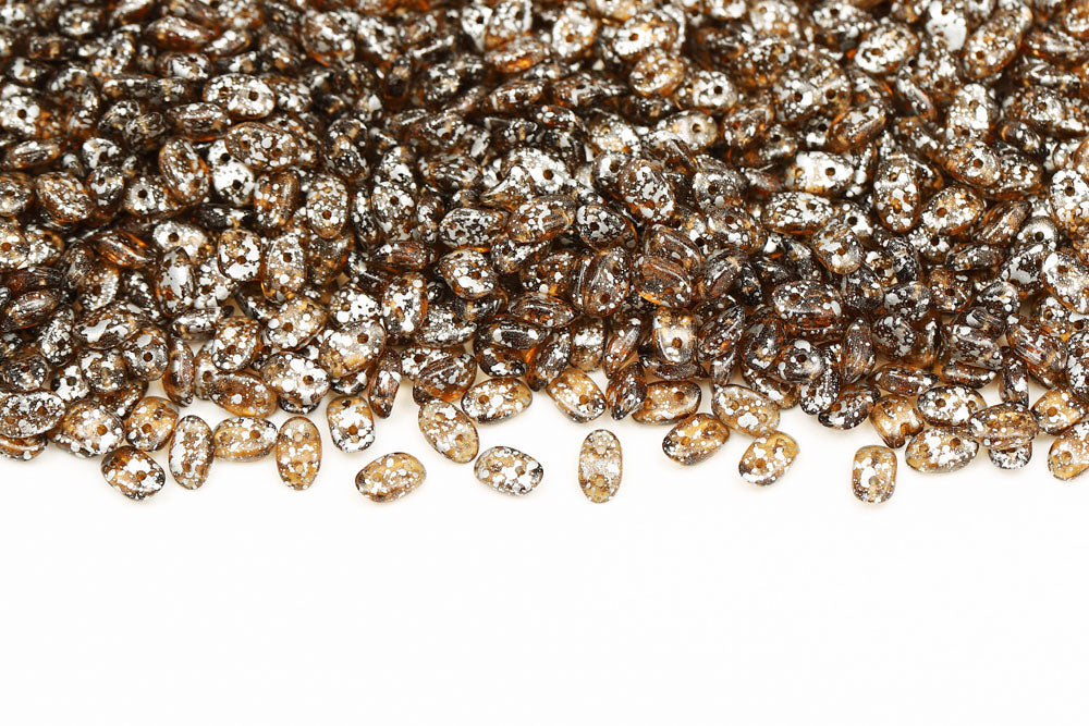 Wave 3×7mm Silver Splash Smoked Topaz 2-Hole Czech Beads