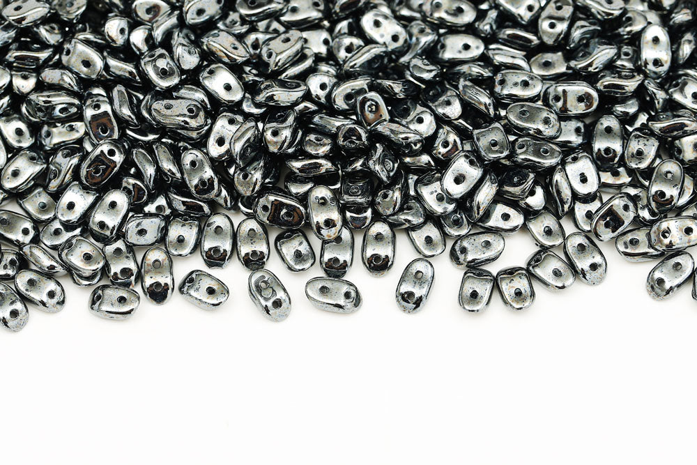 Wave 3×7mm Black Luster 2-Hole Czech Beads