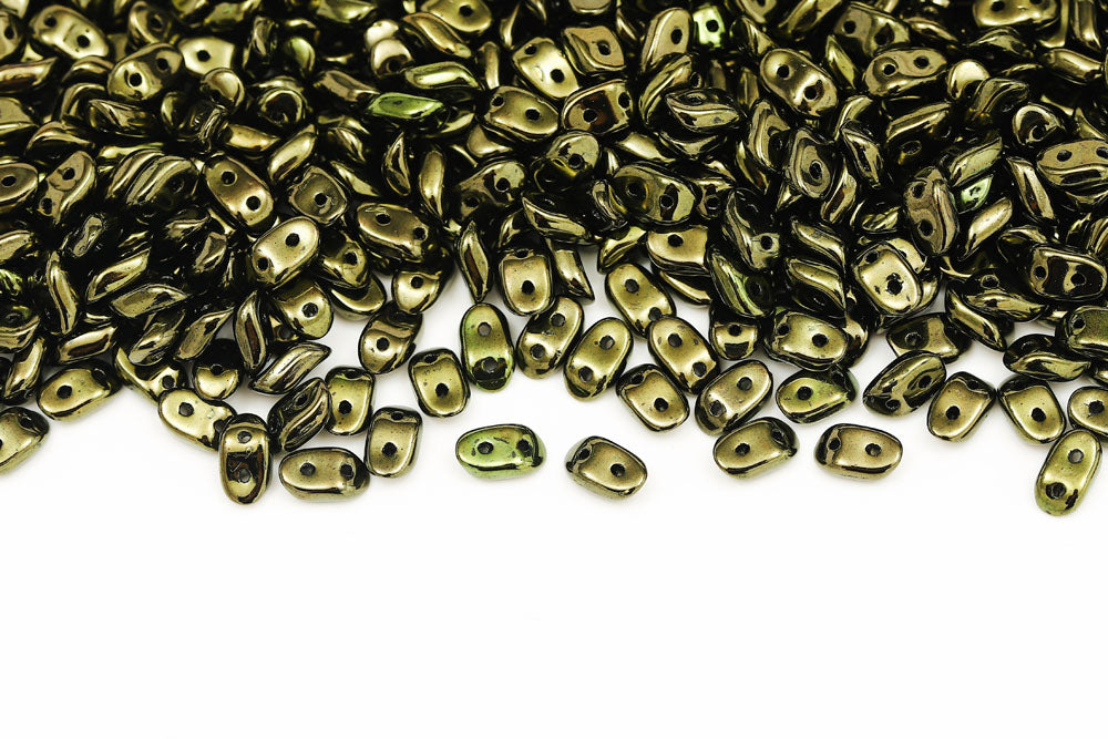 Wave 3×7mm Black Green Luster 2-Hole Czech Beads