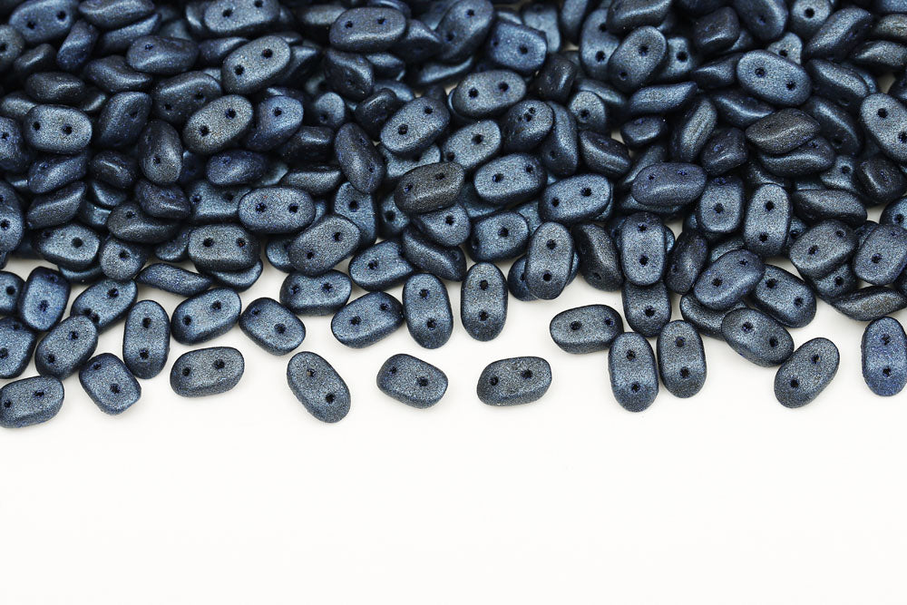 Wave 3×7mm Metallic Suede Blue 2-Hole Czech Beads