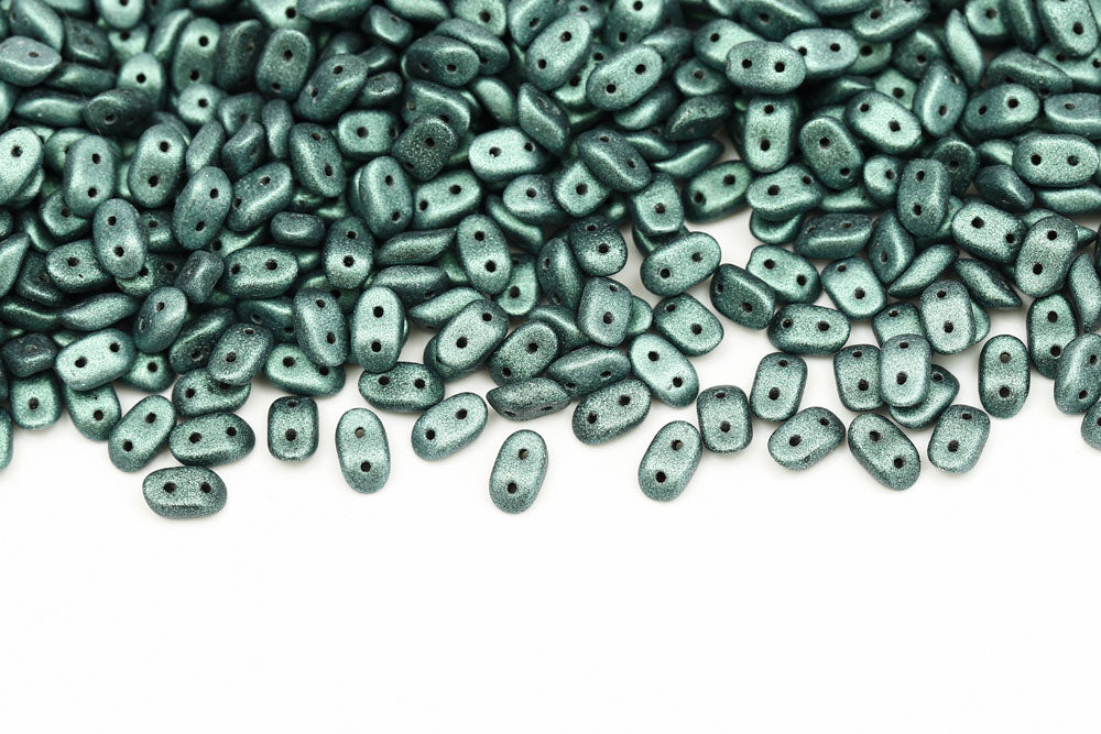 Wave 3×7mm Metallic Suede Light Green 2-Hole Czech Beads