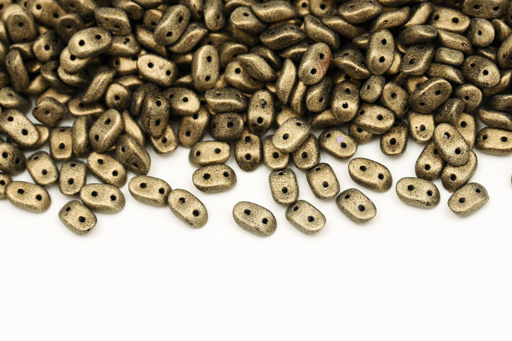 Wave 3×7mm Metallic Suede Gold 2-Hole Czech Beads