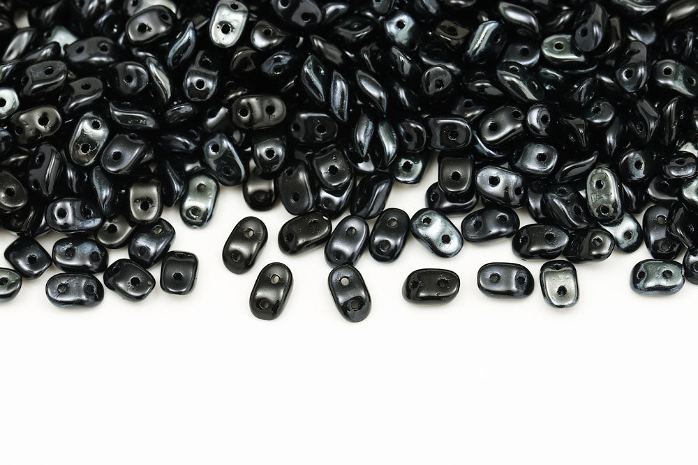 Wave 3×7mm Black 2-Hole Czech Beads
