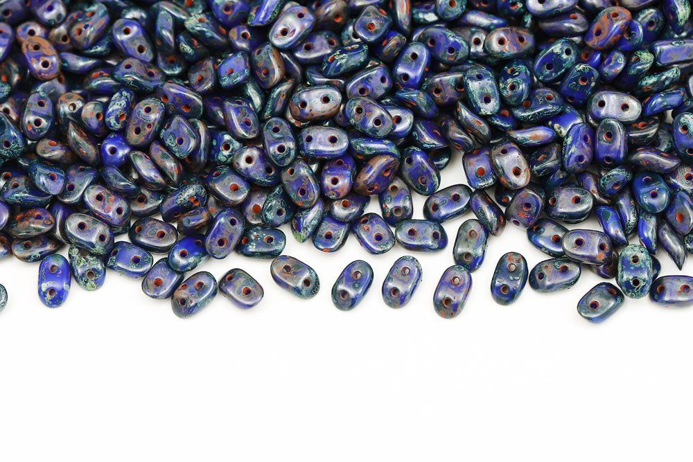 Wave 3×7mm Opaque Blue Travertin 2-Hole Czech Beads