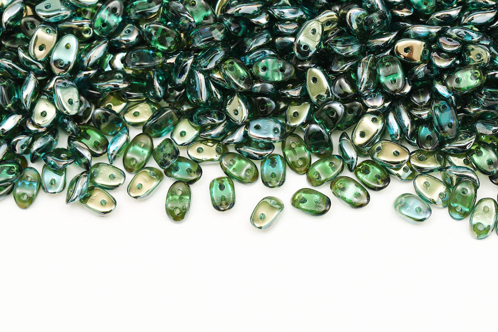 Wave 3×7mm Aquamarine Celsian 2-Hole Czech Beads