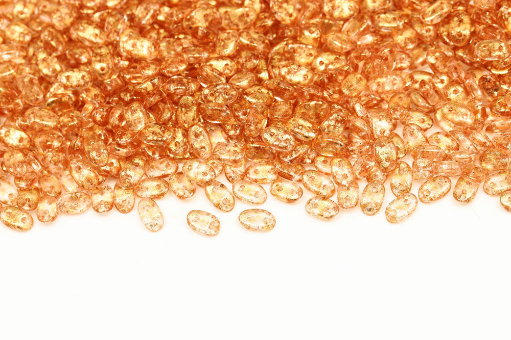 Wave 3×7mm Gold Splash Rose 2-Hole Czech Beads