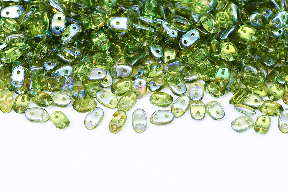 Wave 3×7mm Olivine AB 2-Hole Czech Beads
