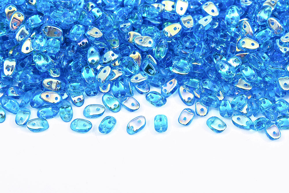 Wave 3×7mm Aquamarine AB 2-Hole Czech Beads