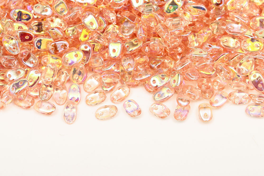 Wave 3×7mm Rose AB 2-Hole Czech Beads