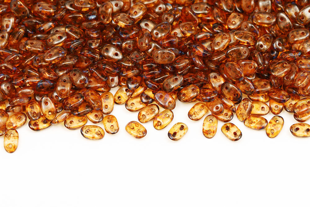 Wave 3×7mm Rose Travertin 2-Hole Czech Beads