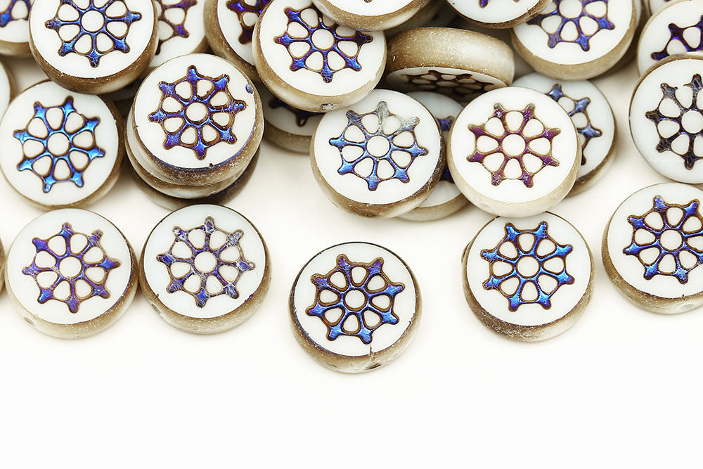 Wheel Coin 12mm Chalk Azuro Full 1-Hole Czech Beads
