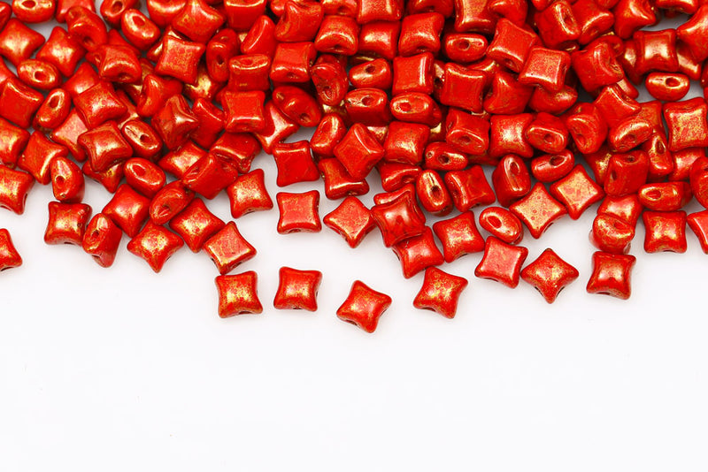 Wibeduo 8×8mm Opaque Coral Red Red Terracotta 2-Hole Czech Beads