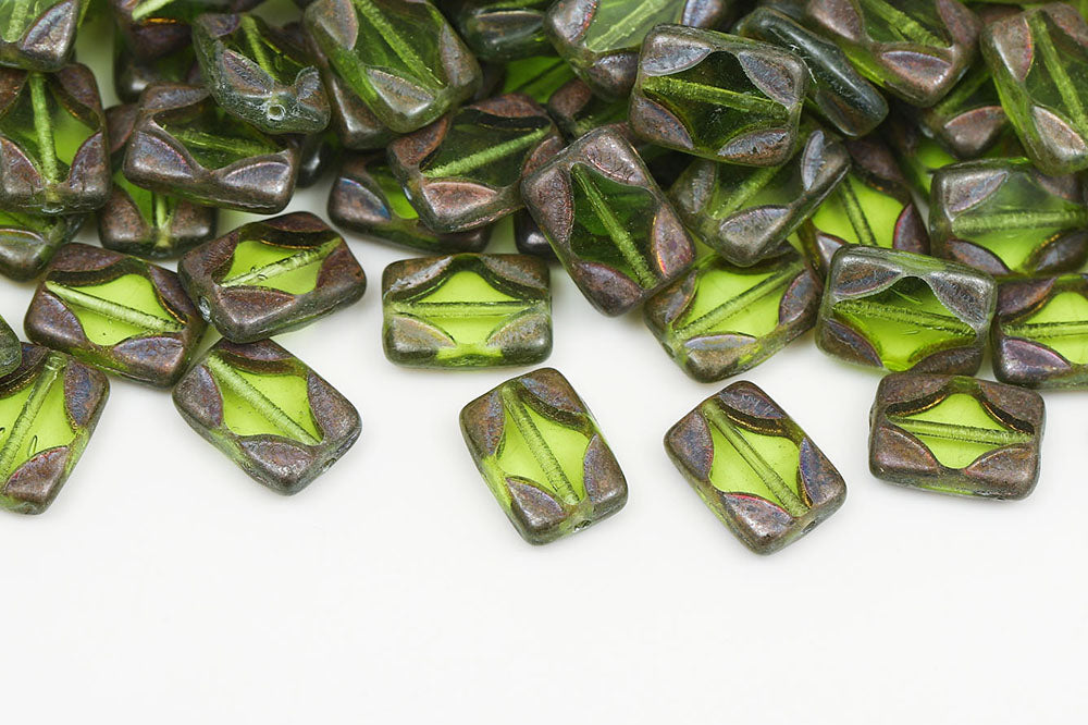 Window Rectangle 12×8mm Olivine Sliperit 1-Hole Czech Beads