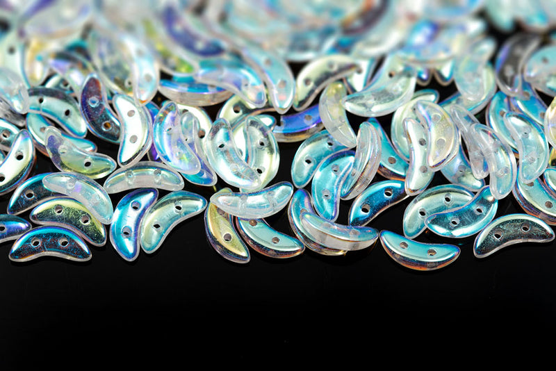 Crescent 3×10mm Crystal AB 2-Hole Czech Beads
