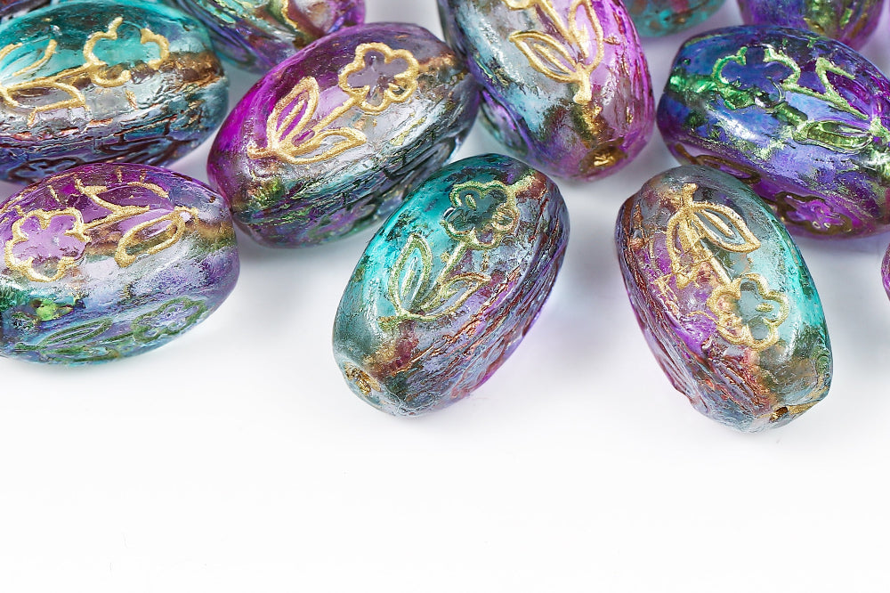 Vase 16×11mm Crystal Purple Blue With Gold 1-hole Czech Beads
