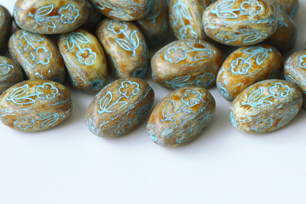 Vase 16×11mm Alabaster Travertin With Blue 1-hole Czech Beads
