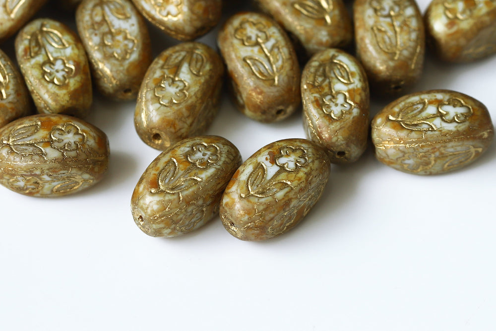 Vase 16×11mm Alabaster Travertin With Gold 1-hole Czech Beads