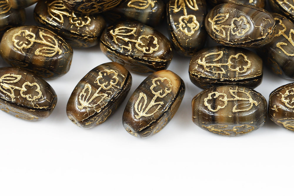 Vase 16×11mm Smoked Topaz Mixed With Gold 1-hole Czech Beads