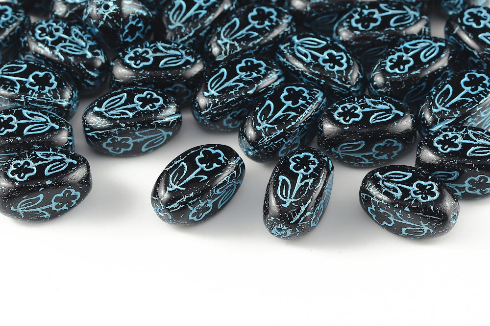 Vase 16×11mm Jet With Blue 1-hole Czech Beads