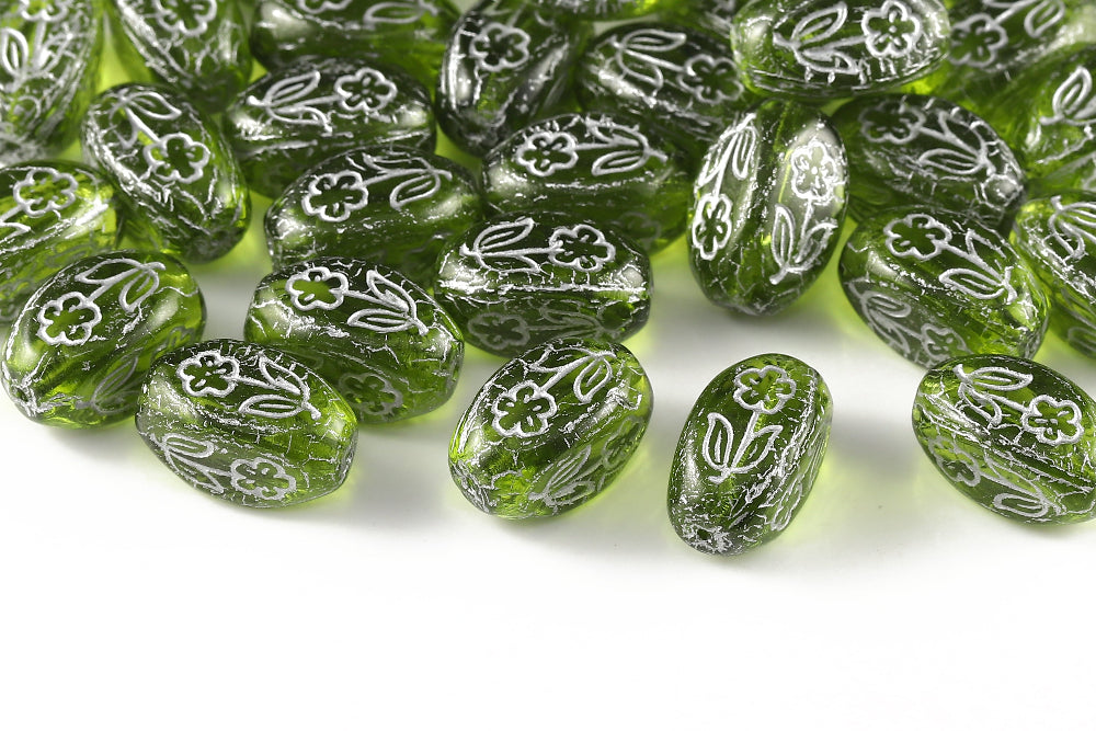 Vase 16×11mm Crystal Peridot With Silver 1-hole Czech Beads