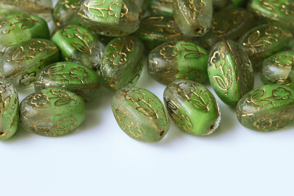 Vase 16×11mm Crystal Verdant Mixed With Gold 1-hole Czech Beads