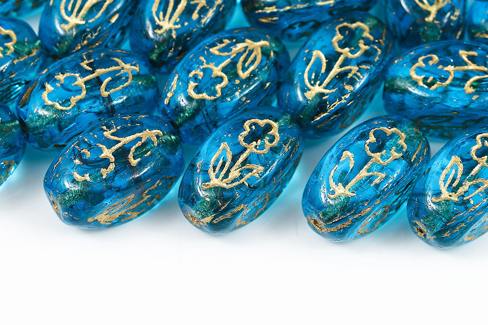 Vase 16×11mm Aqua With Gold 1-hole Czech Beads