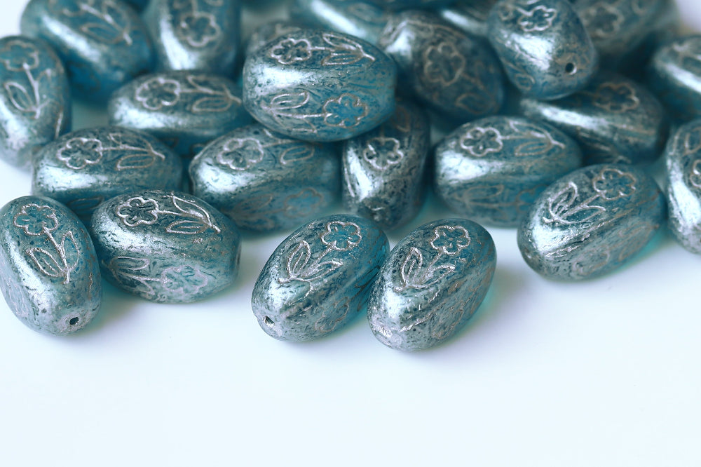 Vase 16×11mm Crystal Green Blue Mixed With Silver Powder 1-hole Czech Beads