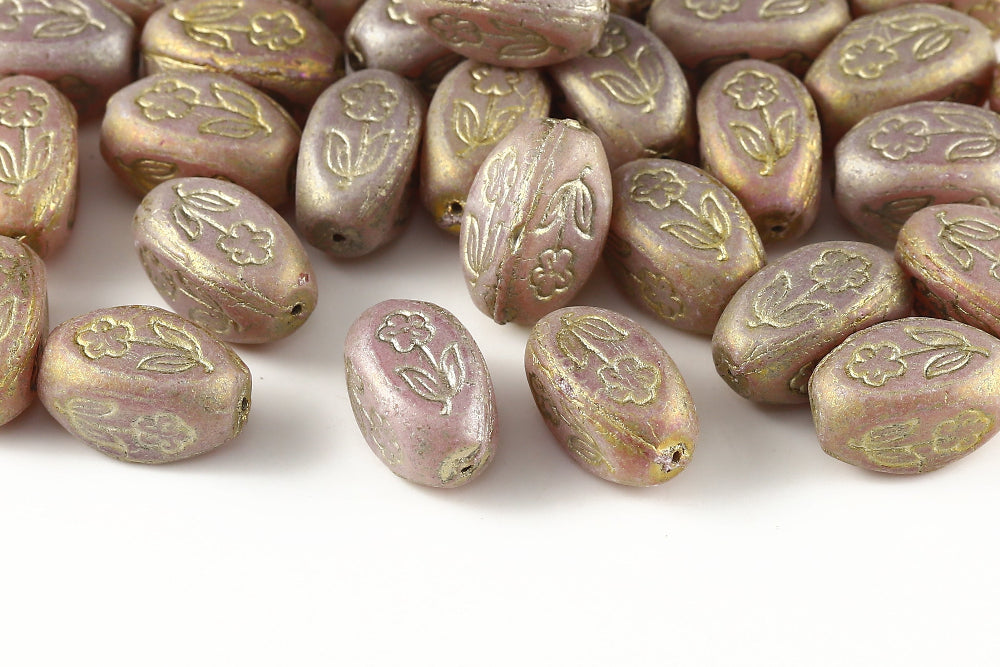 Vase 16×11mm Opal Peach With Gold Brown Iris 1-hole Czech Beads