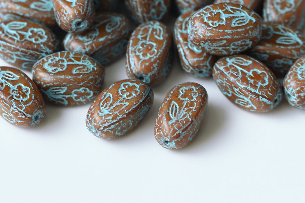 Vase 16×11mm Silk Peach Travertin With Blue 1-hole Czech Beads