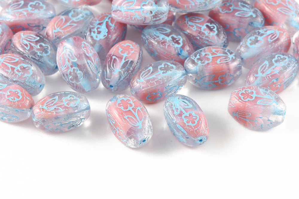 Vase 16×11mm Crystal Rose Mixed With Blue 1-hole Czech Beads