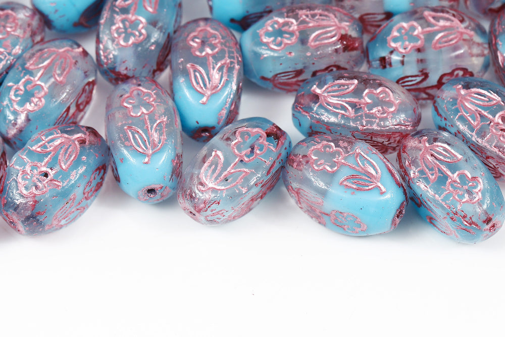 Vase 16×11mm Crystal Aquamarine Mixed With Pink 1-hole Czech Beads