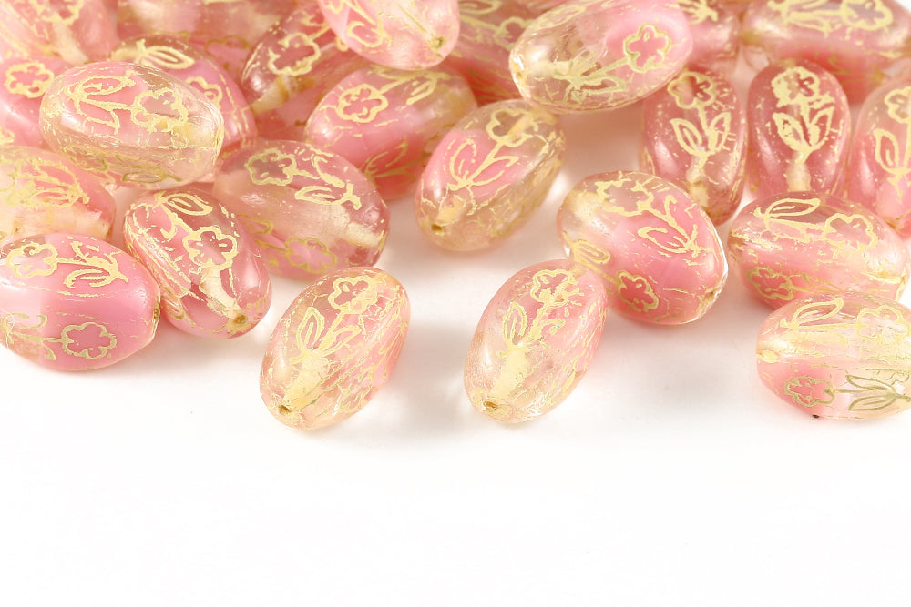 Vase 16×11mm Crystal Rose Mixed With Yellow 1-hole Czech Beads