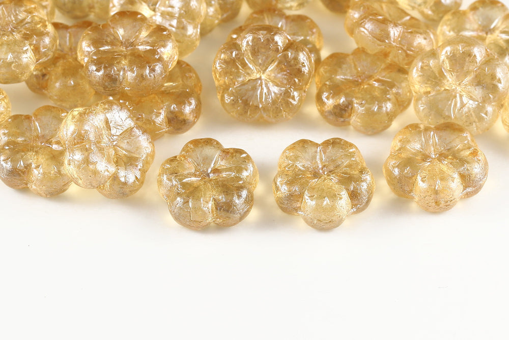 Bombax Flowers 17mm Crystal Orange Luster 1-Hole Czech Beads