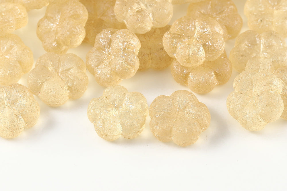 Bombax Flowers 17mm Jonquil Luster Etched 1-Hole Czech Beads