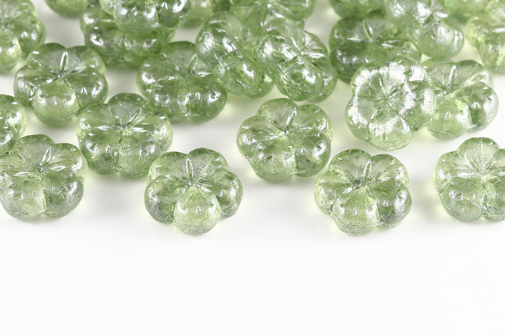 Bombax Flowers 17mm Crystal Green Luster 1-Hole Czech Beads