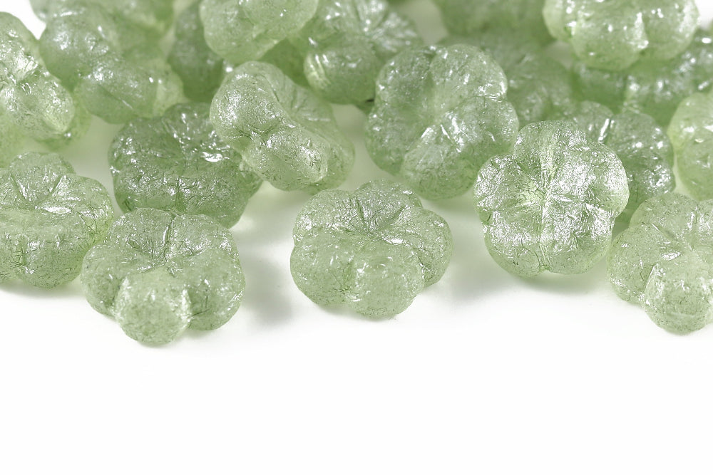 Bombax Flowers 17mm Crystal Green Luster Etched 1-Hole Czech Beads