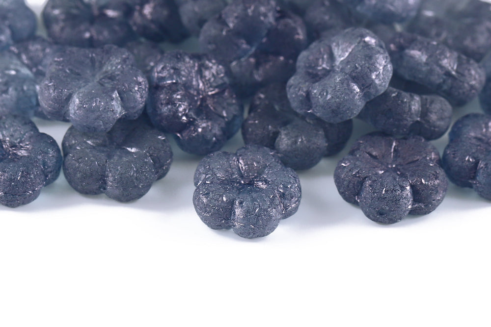 Bombax Flowers 17mm Crystal Blue Luster Etched 1-Hole Czech Beads