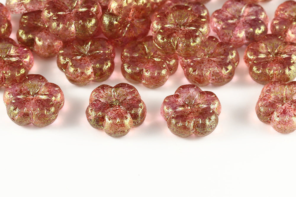 Bombax Flowers 17mm Crystal Red Terracotta 1-Hole Czech Beads
