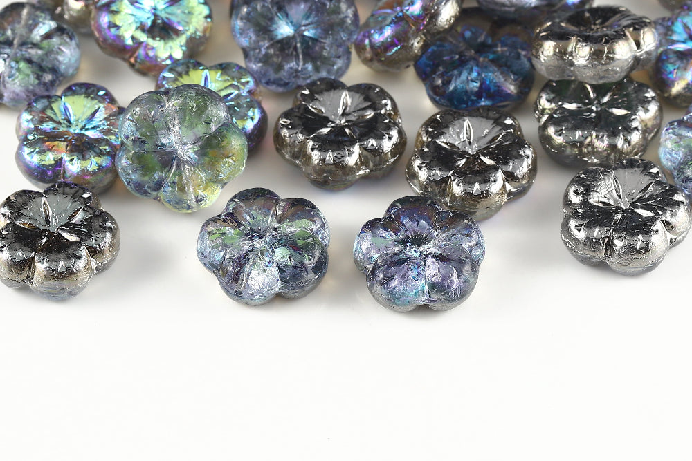 Bombax Flowers 17mm Crystal Graphite Rainbow 1-Hole Czech Beads