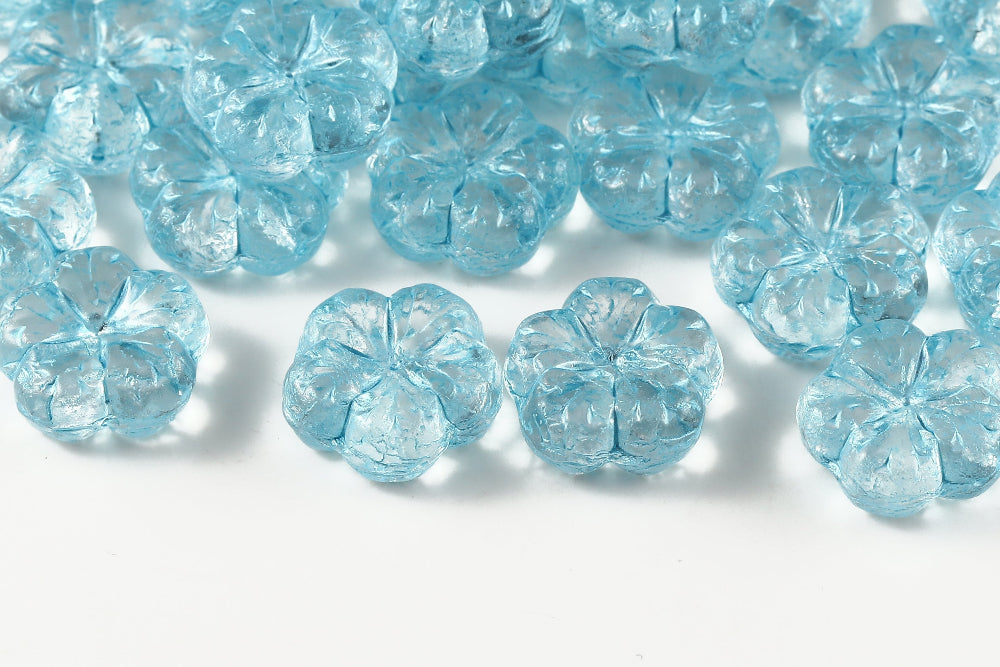 Bombax Flowers 17mm Crystal With Blue 1-Hole Czech Beads