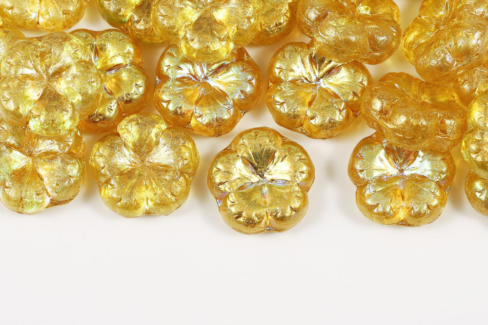 Bombax Flowers 17mm Crystal AB Gold 1-Hole Czech Beads